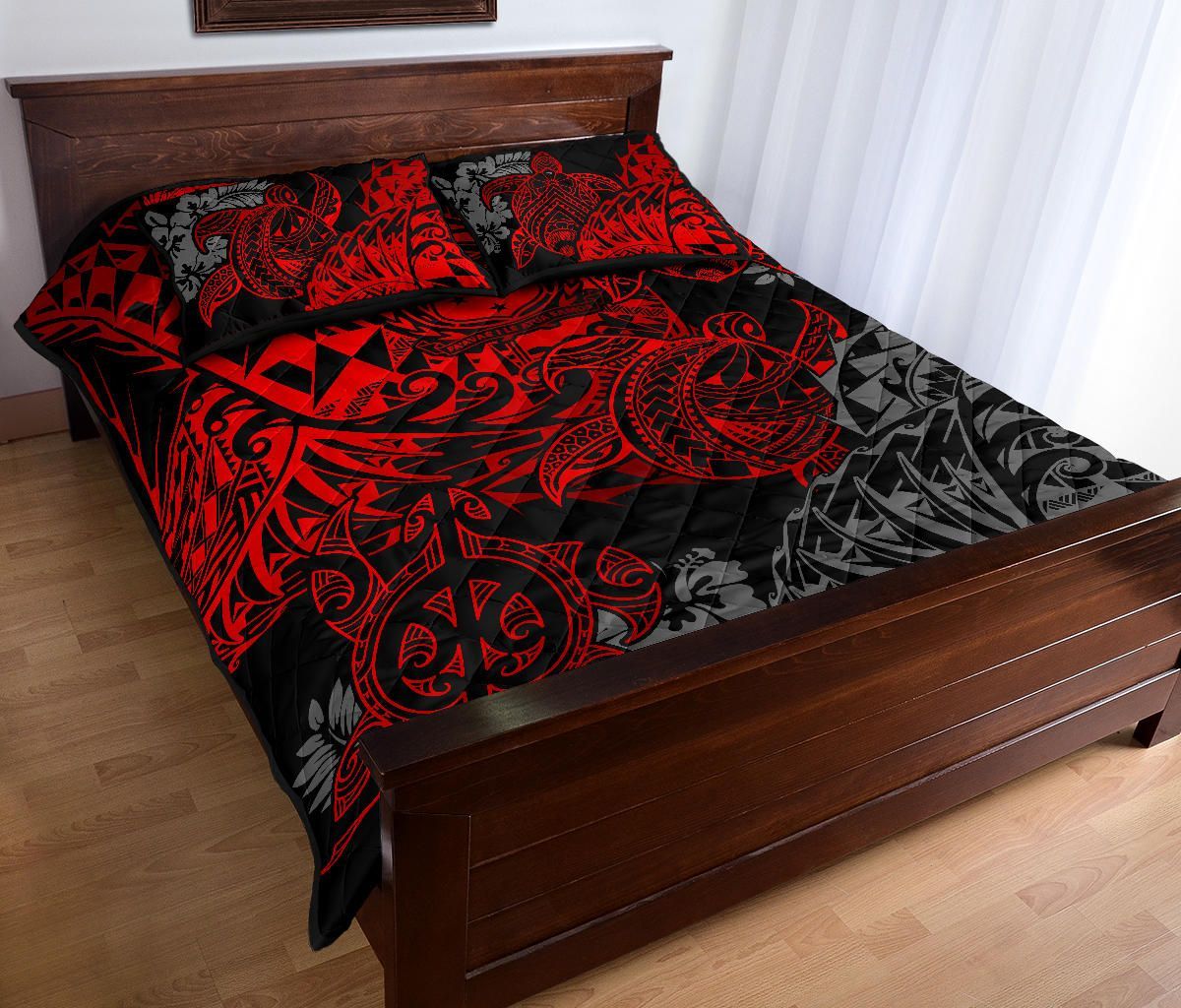 Samoa Polynesian Quilt Bed Set - Red Turtle Flowing