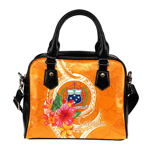 Samoa Polynesian Shoulder Handbag - Orange Floral With Seal