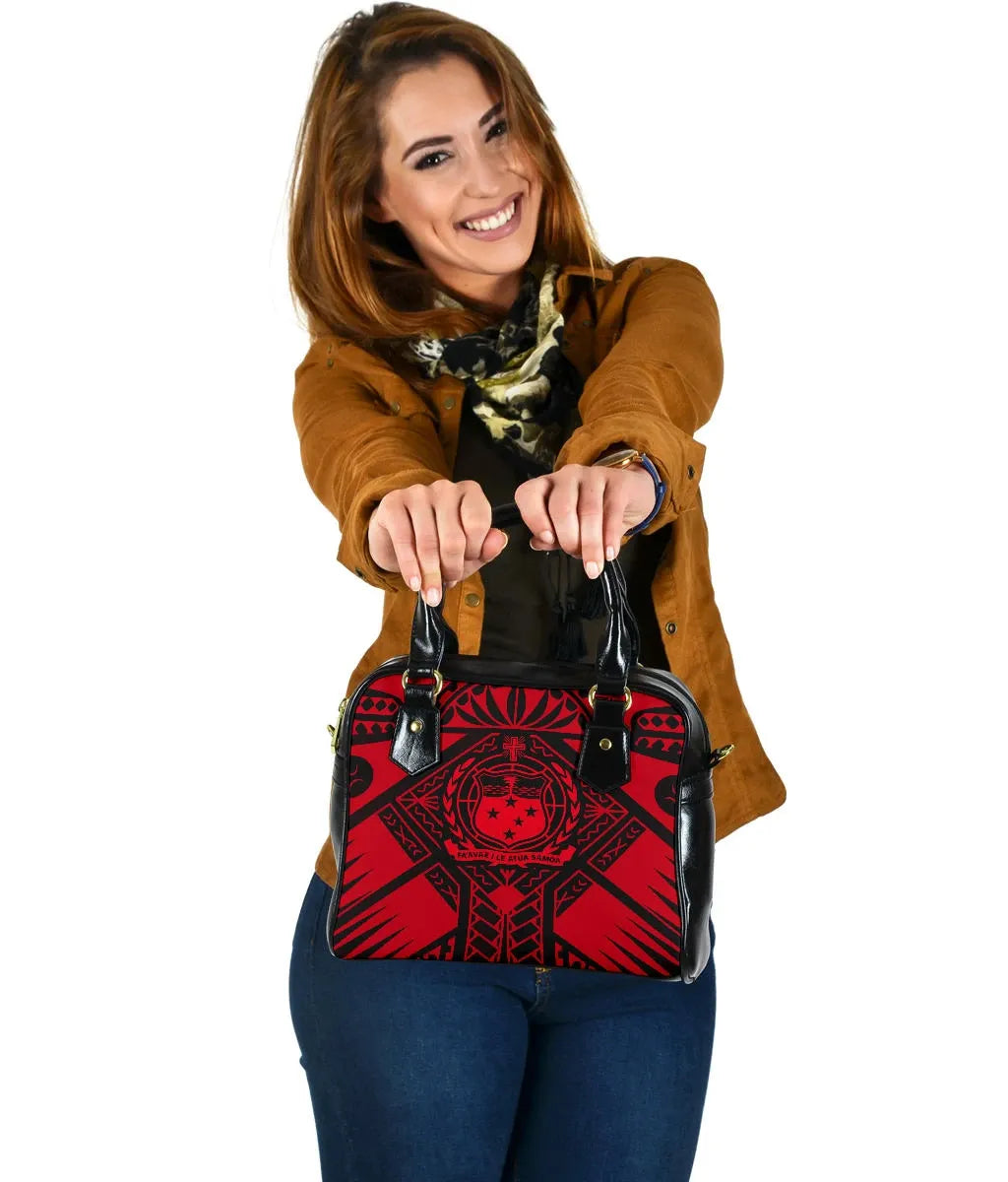 Samoa Polynesian Shoulder Handbag - Samoa Red Seal With Polynesian Tattoo