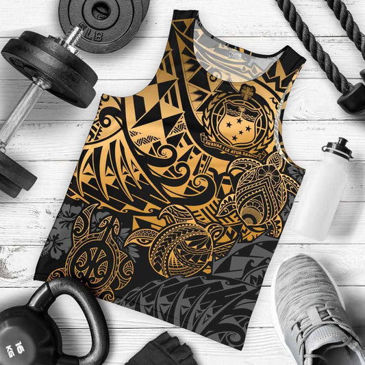 Samoa Polynesian Tank Top (Men) - Gold Turtle Flowing