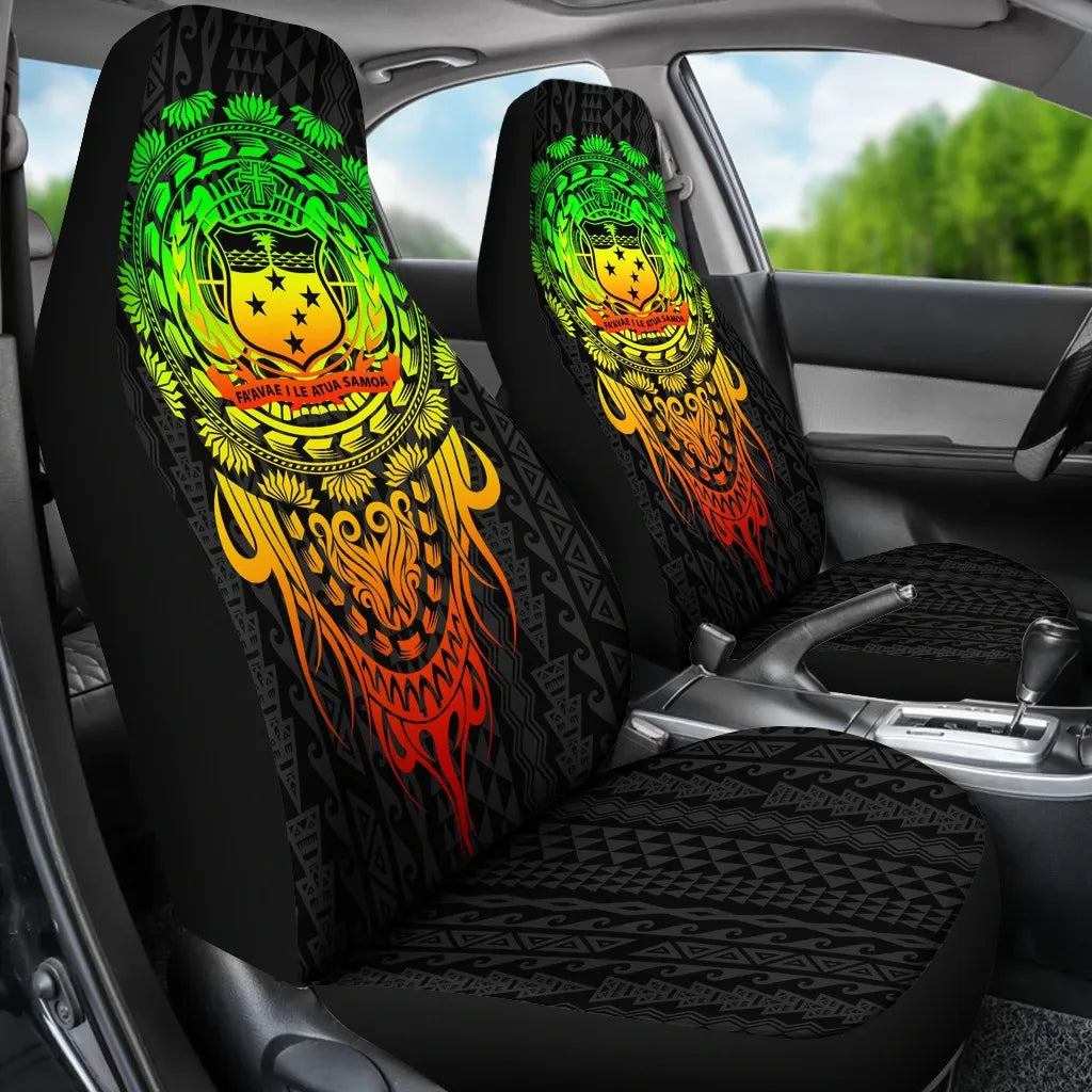 Samoa Polynesian Car Seat Covers - Tattoo Pattern With Seal