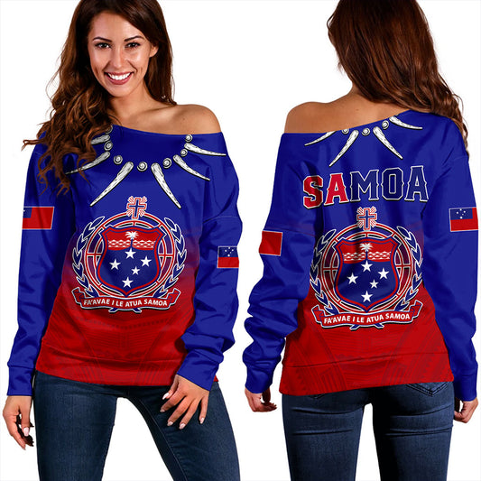 Samoa Off Shoulder Sweatshirt Polynesian Tribal Ula Nifo Round