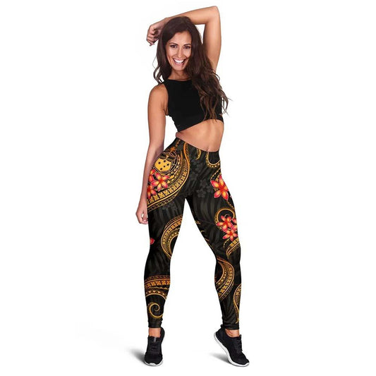 Samoa Polynesian Women Legging - Gold Plumeria