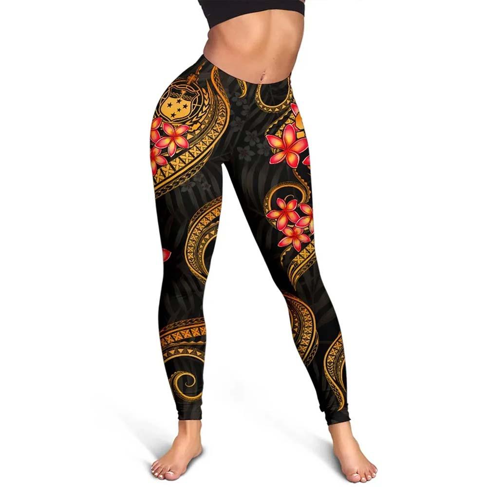 Samoa Polynesian Women Legging - Gold Plumeria