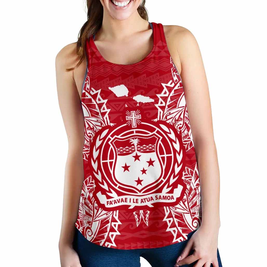 Samoa Polynesian Women Tank Top Map Red White