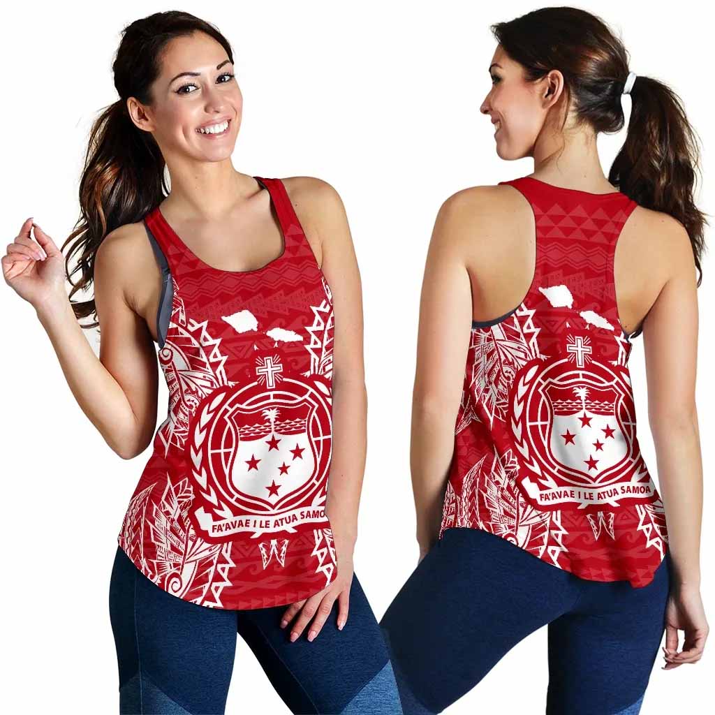 Samoa Polynesian Women Tank Top Map Red White
