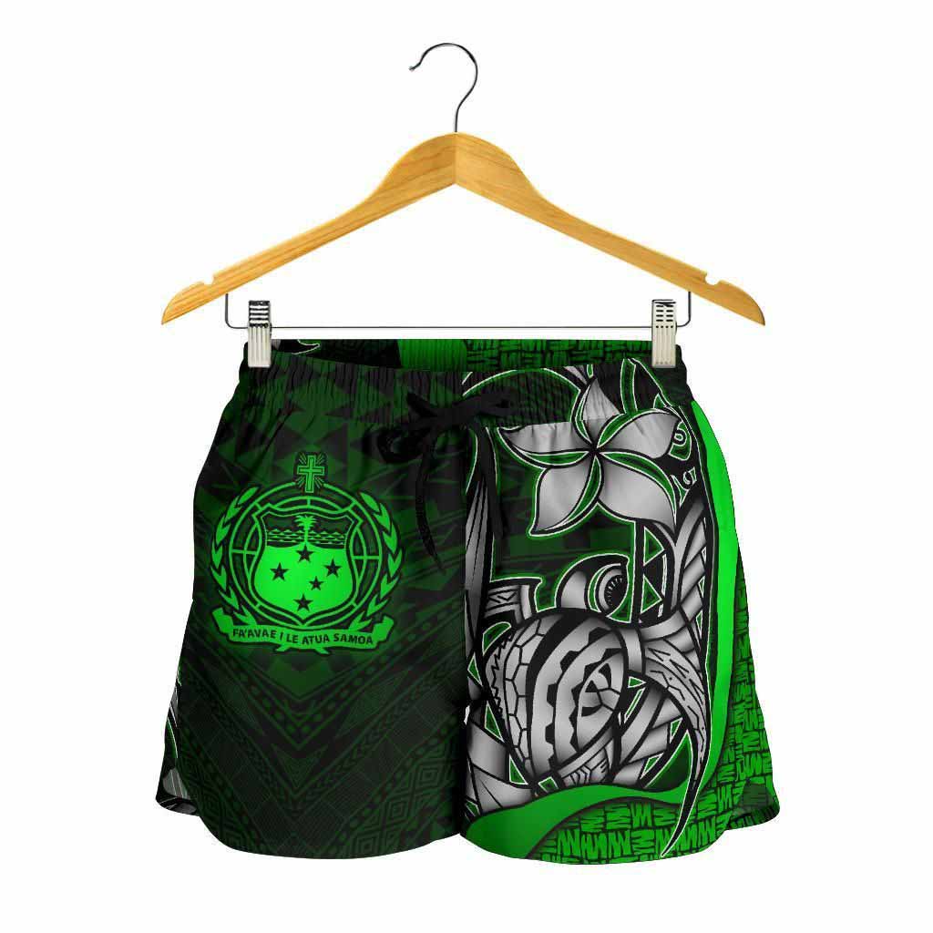 Samoa Polynesian Women Shorts Green - Turtle With Hook