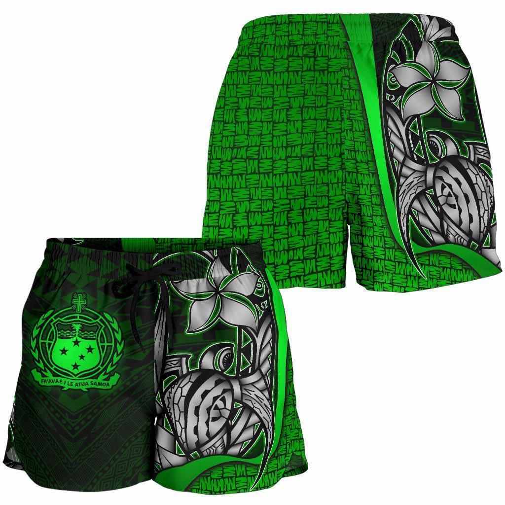 Samoa Polynesian Women Shorts Green - Turtle With Hook