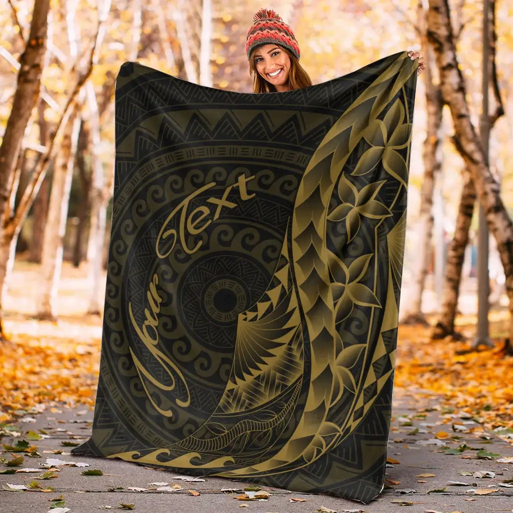 Samoa Premium Blanket - Custom Personalised Polynesian Pattern Style Gold Color