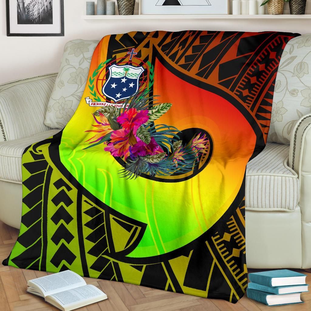 Samoa Premium Blanket - Polynesian Hook And Hibiscus (Reggae)