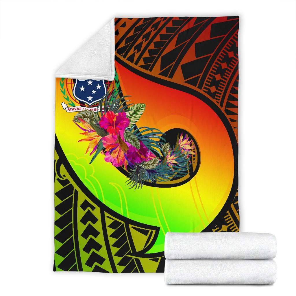 Samoa Premium Blanket - Polynesian Hook And Hibiscus (Reggae)