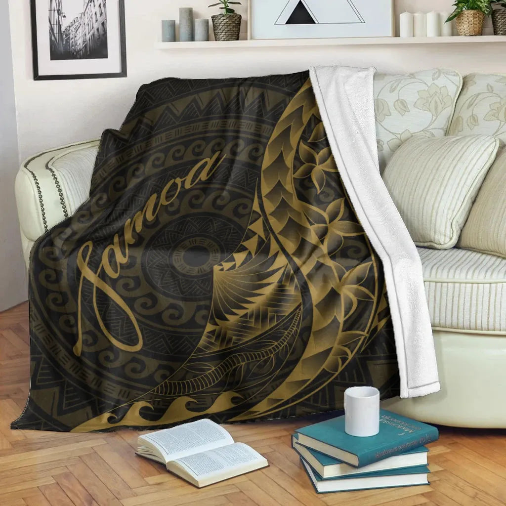 Samoa Premium Blanket - Polynesian Pattern Style Gold Color