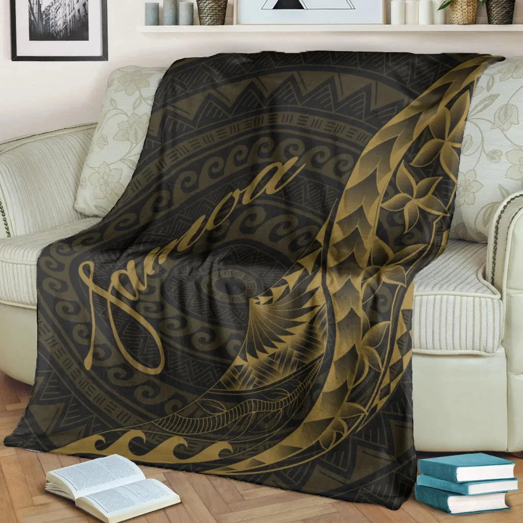 Samoa Premium Blanket - Polynesian Pattern Style Gold Color