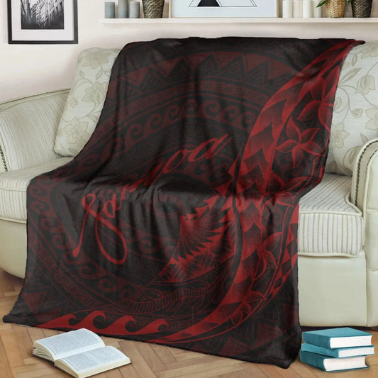 Samoa Premium Blanket - Polynesian Pattern Style Red Color