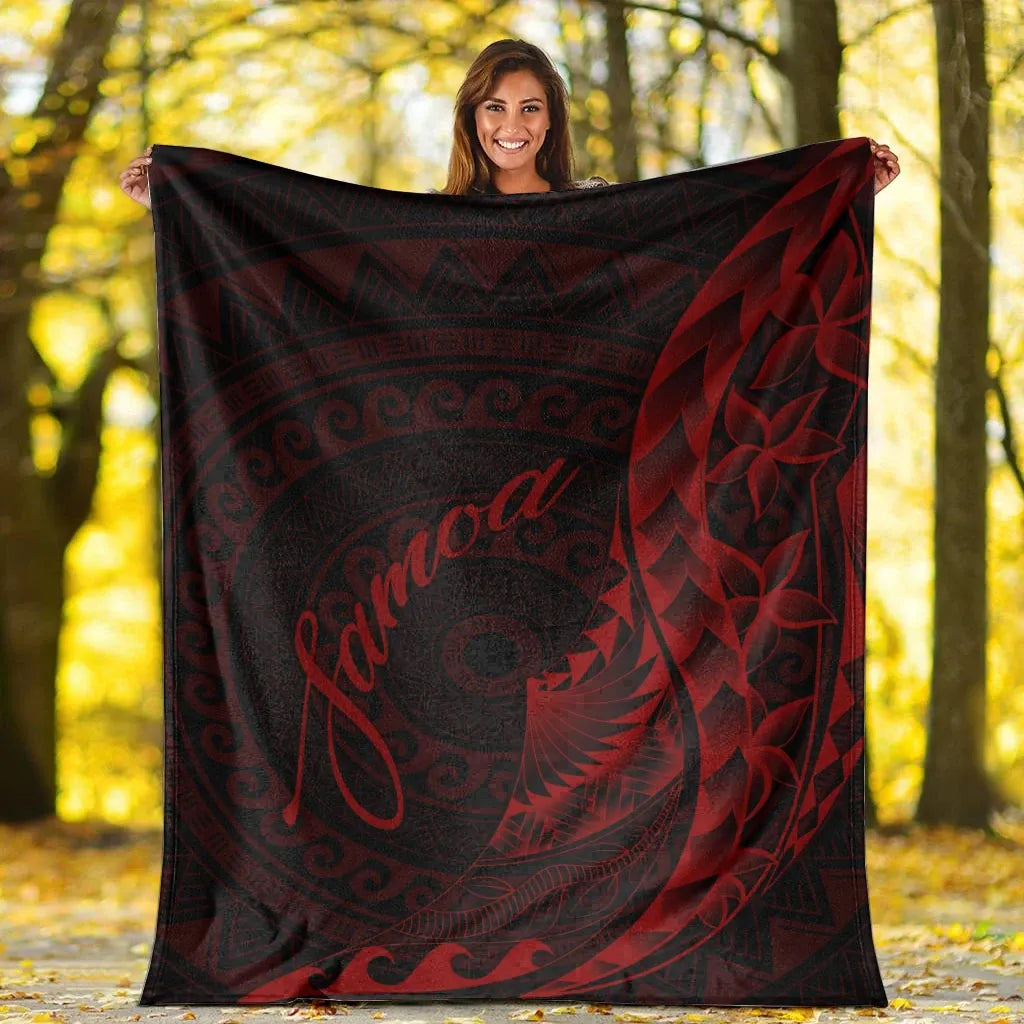 Samoa Premium Blanket - Polynesian Pattern Style Red Color