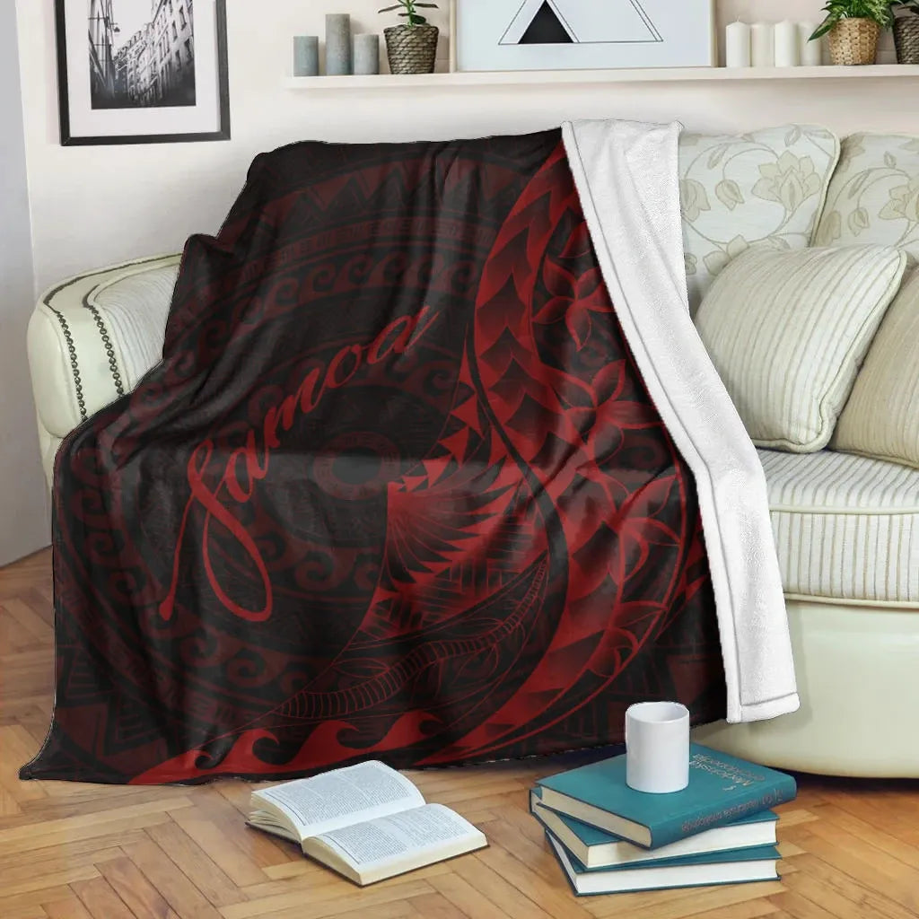 Samoa Premium Blanket - Polynesian Pattern Style Red Color