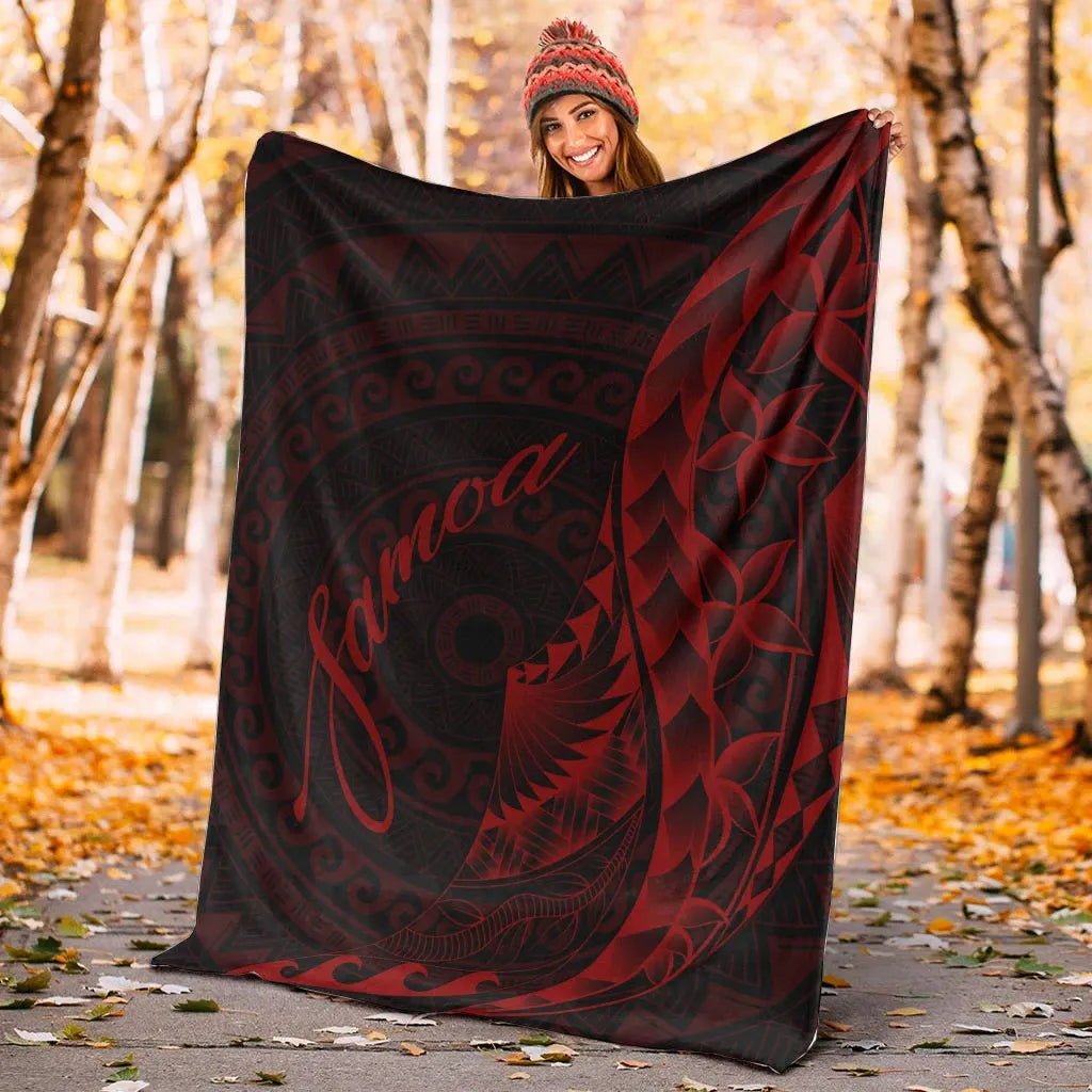 Samoa Premium Blanket - Polynesian Pattern Style Red Color