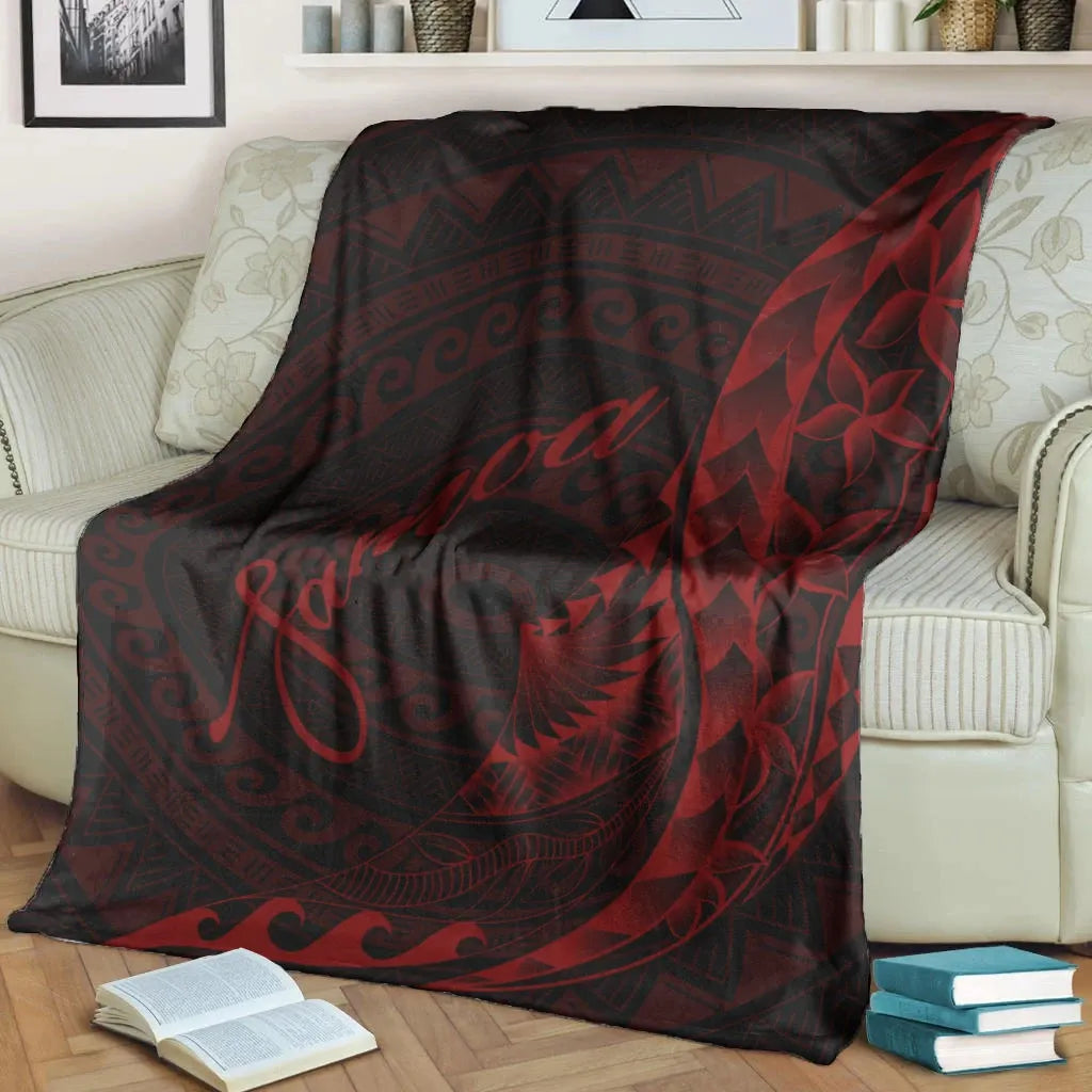 Samoa Premium Blanket - Polynesian Pattern Style Red Color