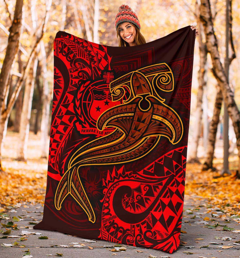 Samoa Premium Blanket - Red Shark Polynesian Tattoo