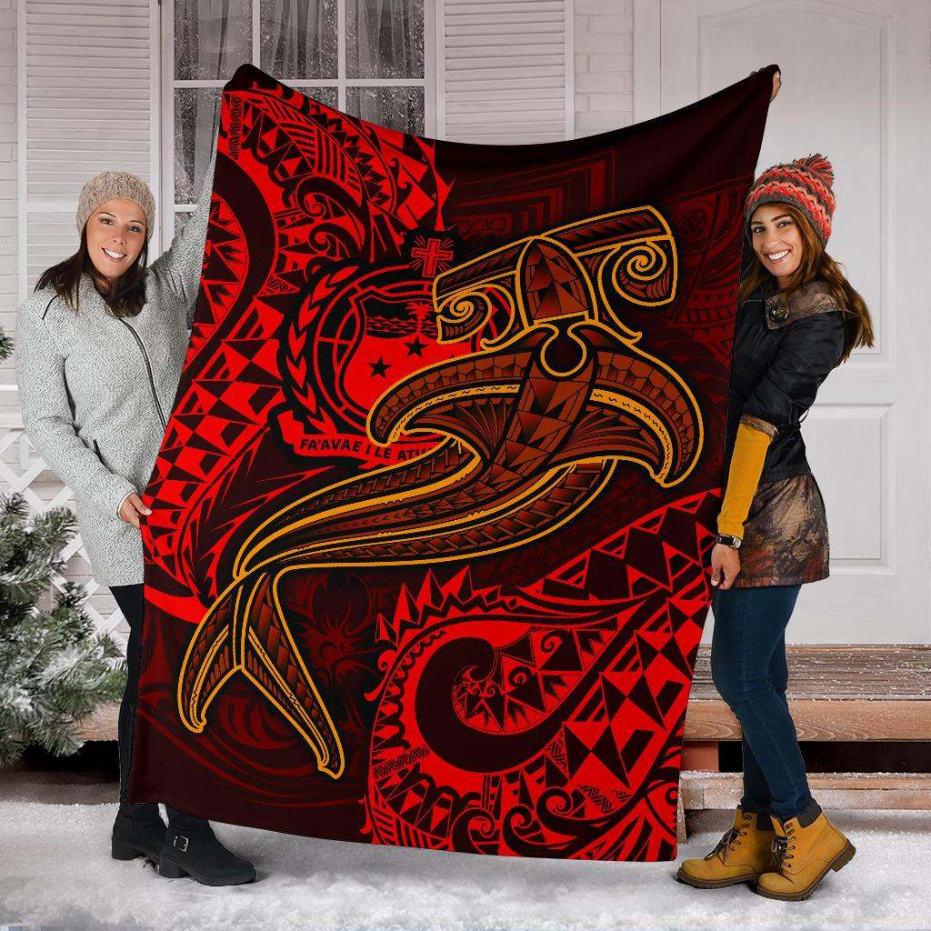 Samoa Premium Blanket - Red Shark Polynesian Tattoo