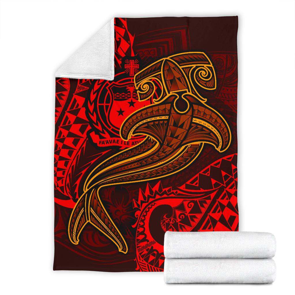 Samoa Premium Blanket - Red Shark Polynesian Tattoo