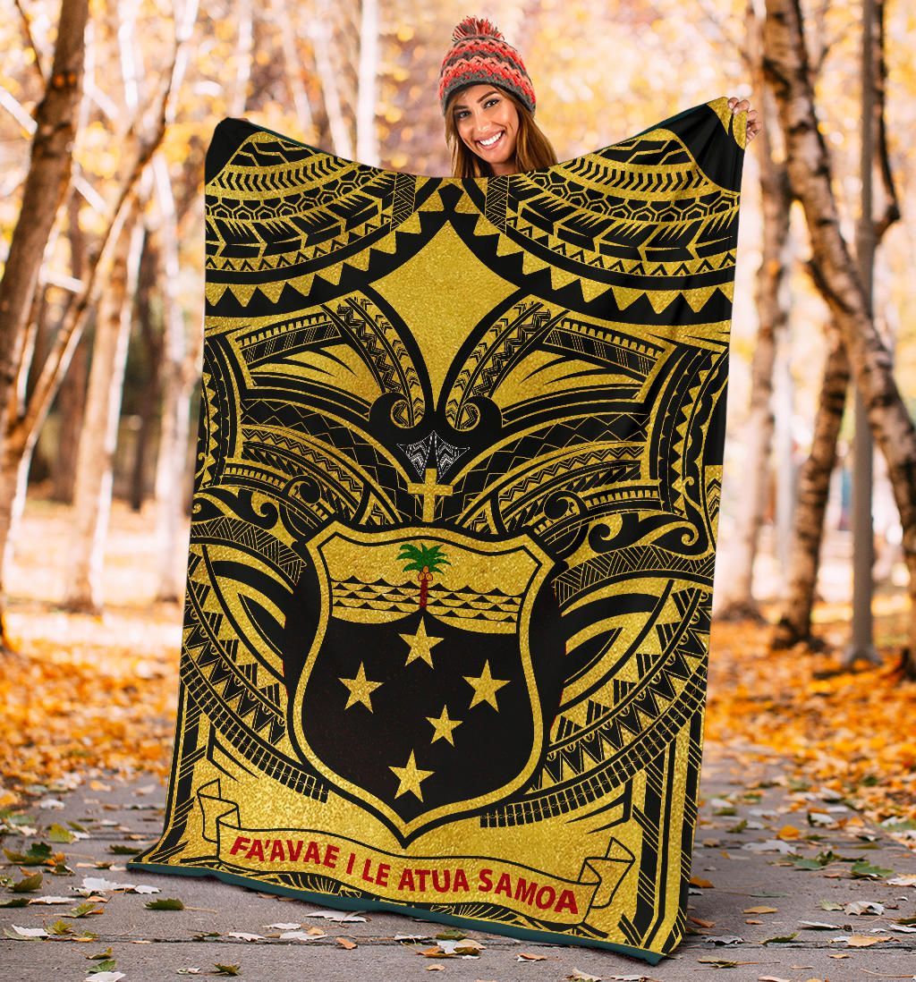 Samoa Premium Blanket - Samoa Coat Of Arm, Polynesian Tattoo Golden