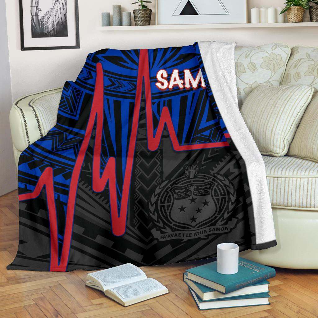 Samoa Premium Blanket - Samoa Seal With Polynesian Patterns In Heartbeat Style (Blue)