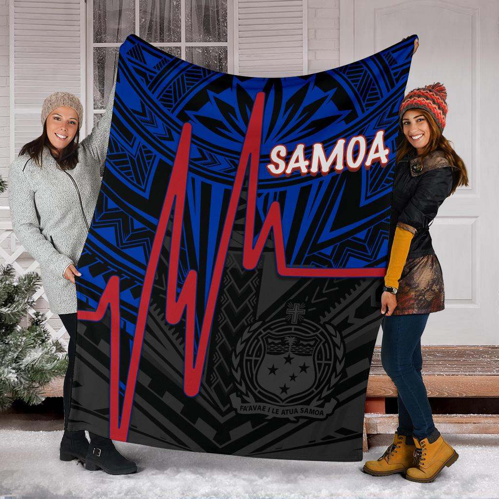 Samoa Premium Blanket - Samoa Seal With Polynesian Patterns In Heartbeat Style (Blue)