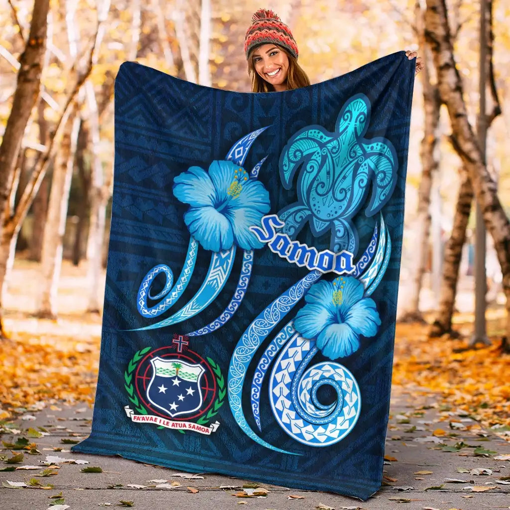 Samoa Premium Blanket -Turtle and Tribal Tattoo Of Polynesian