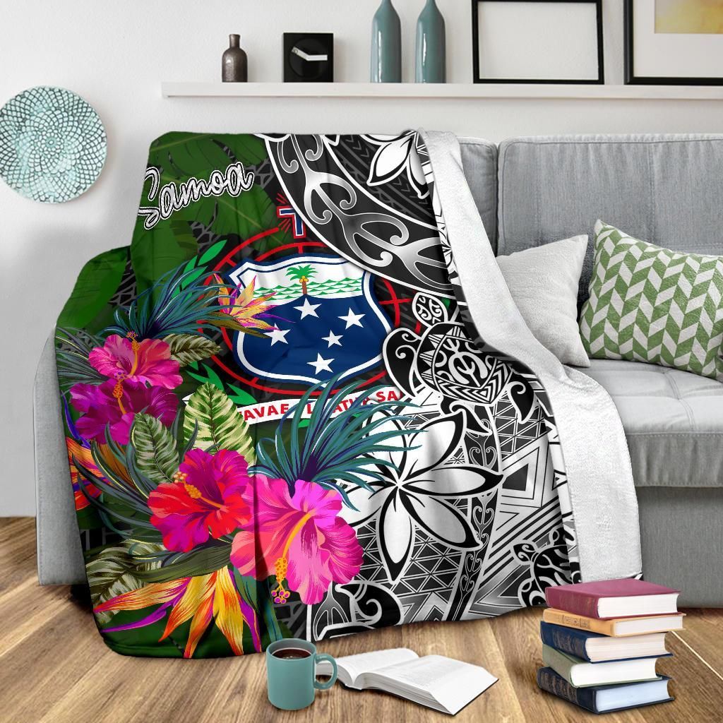 Samoa Premium Blanket - Turtle Plumeria Banana Leaf