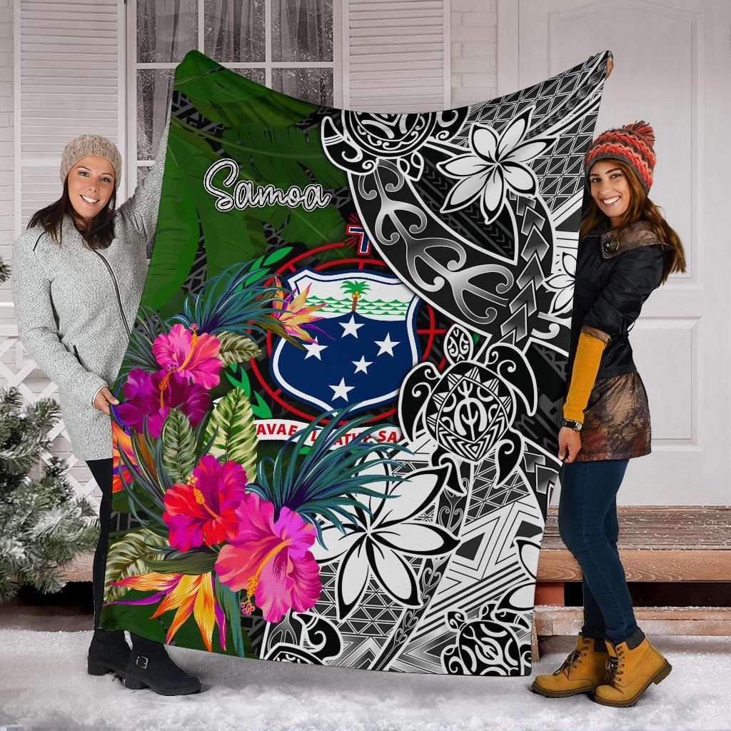 Samoa Premium Blanket - Turtle Plumeria Banana Leaf