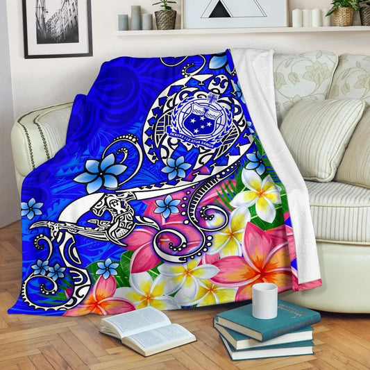 Samoa Premium Blanket - Turtle Plumeria (Blue)