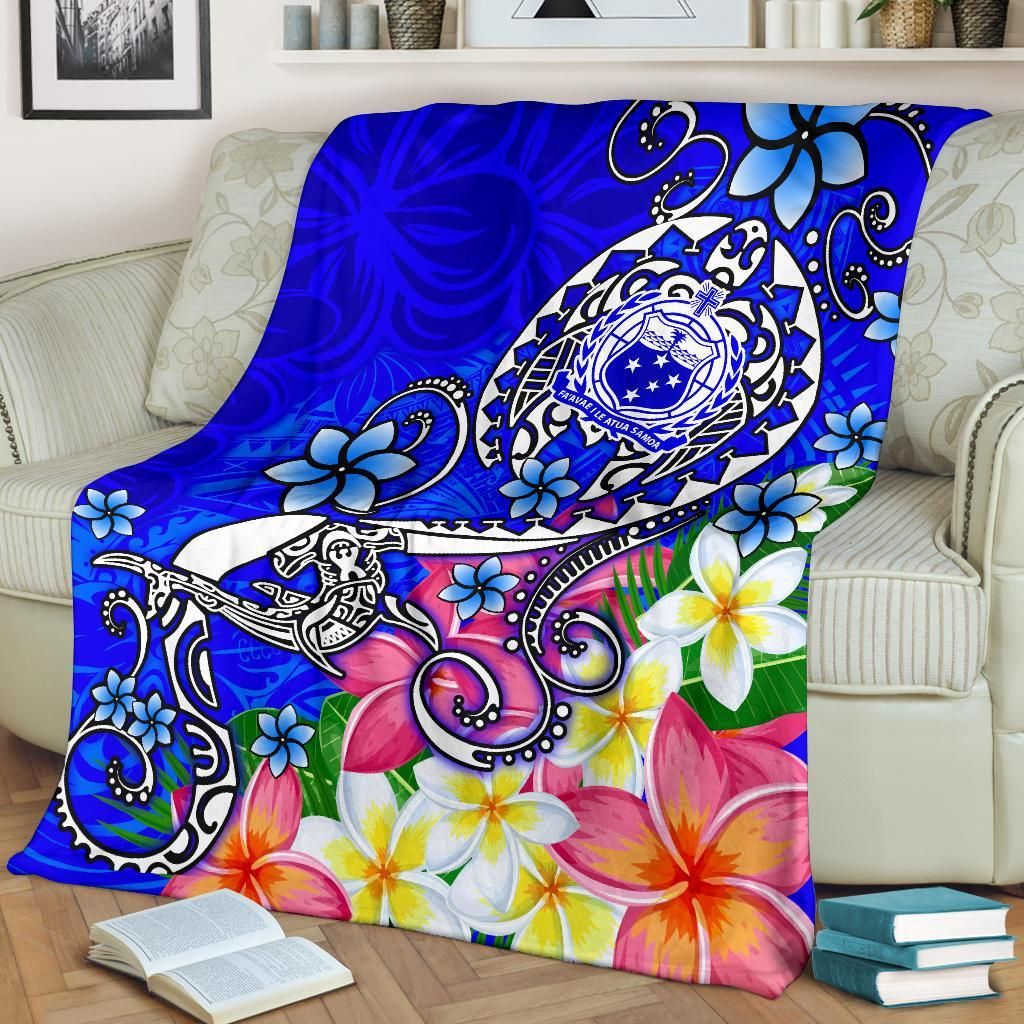 Samoa Premium Blanket - Turtle Plumeria (Blue)
