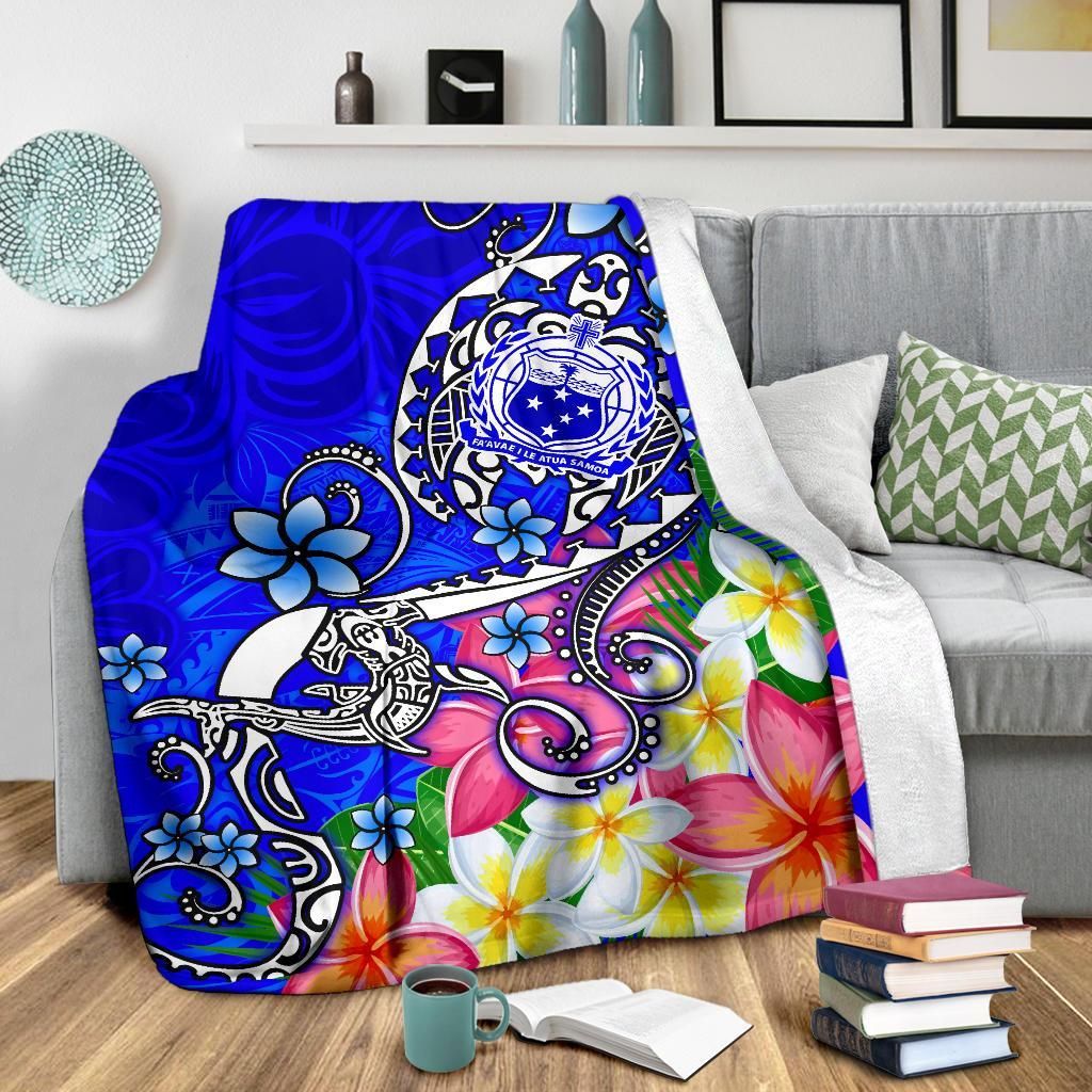 Samoa Premium Blanket - Turtle Plumeria (Blue)