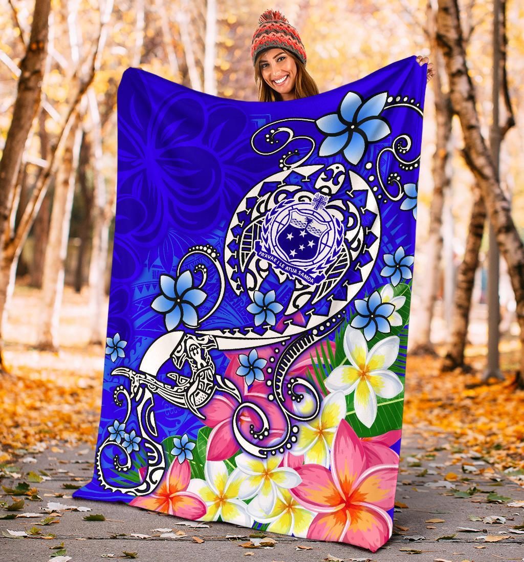 Samoa Premium Blanket - Turtle Plumeria (Blue)