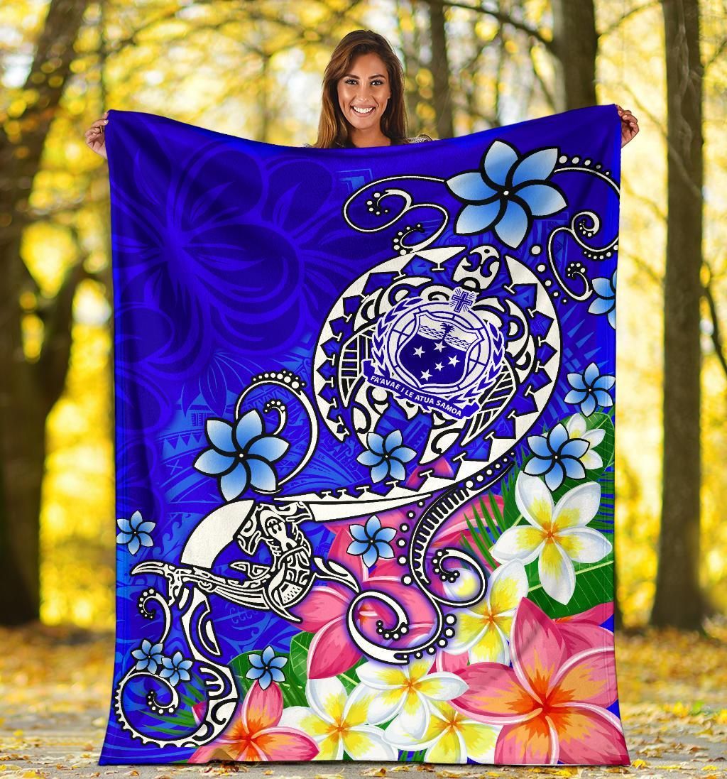 Samoa Premium Blanket - Turtle Plumeria (Blue)