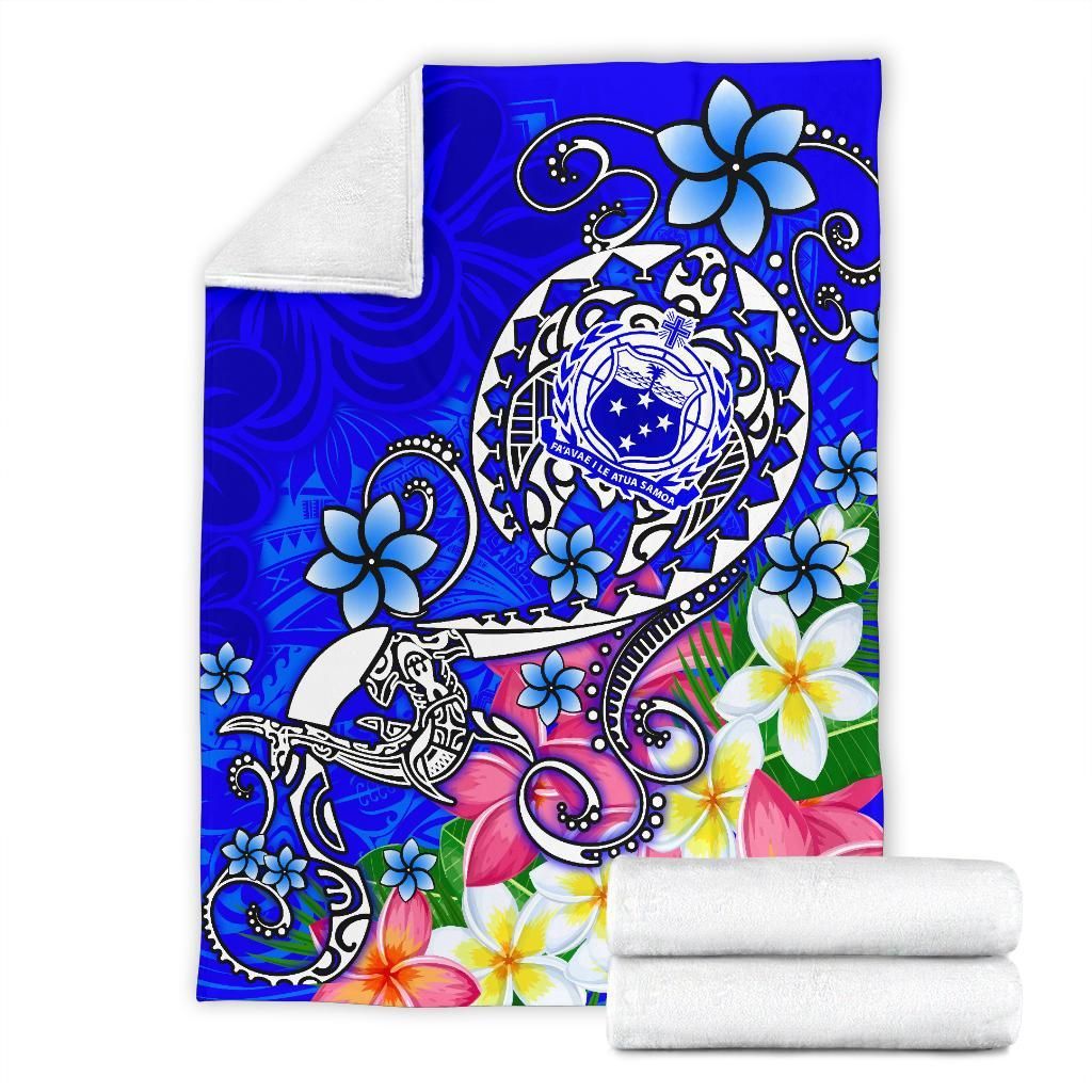 Samoa Premium Blanket - Turtle Plumeria (Blue)