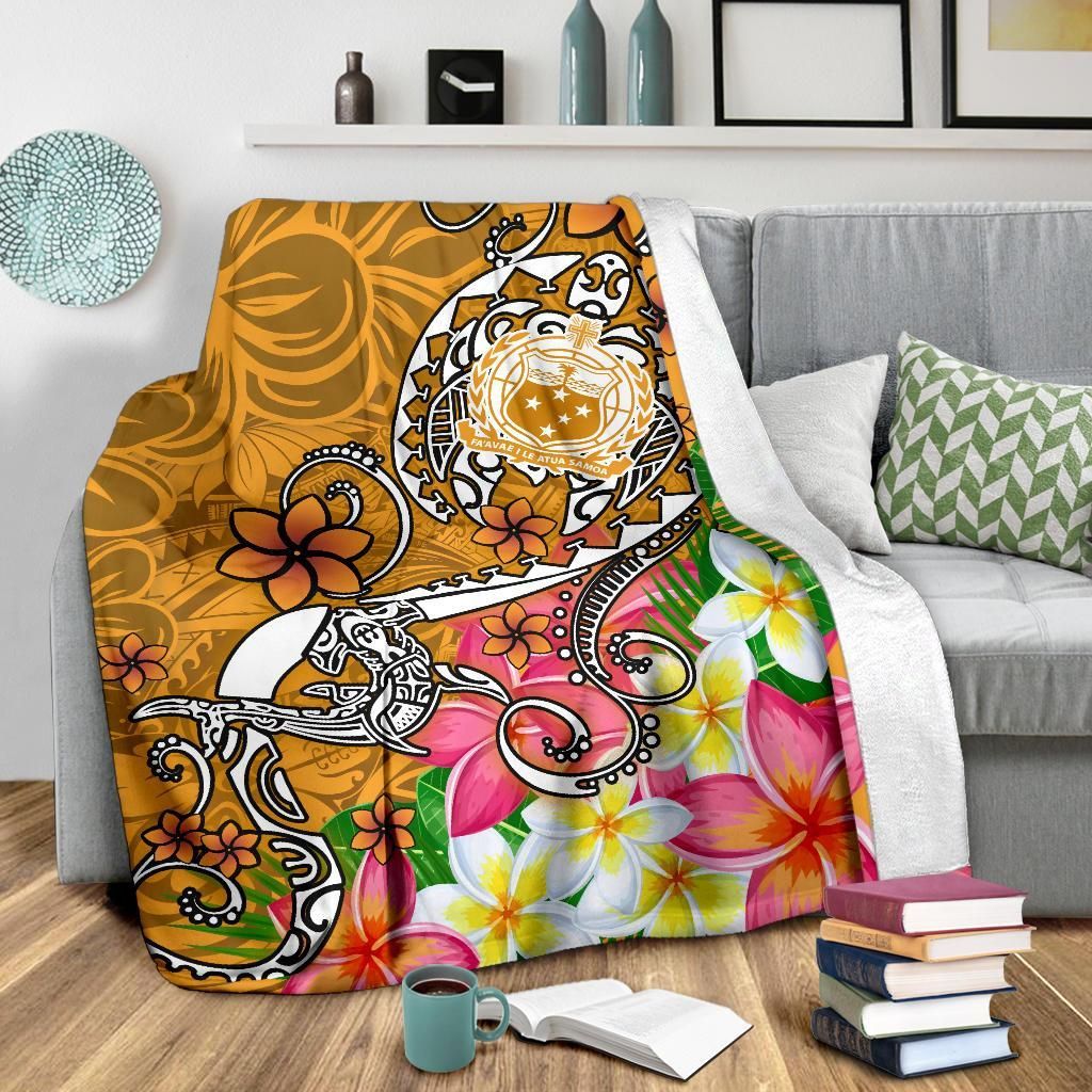 Samoa Premium Blanket - Turtle Plumeria (Gold)