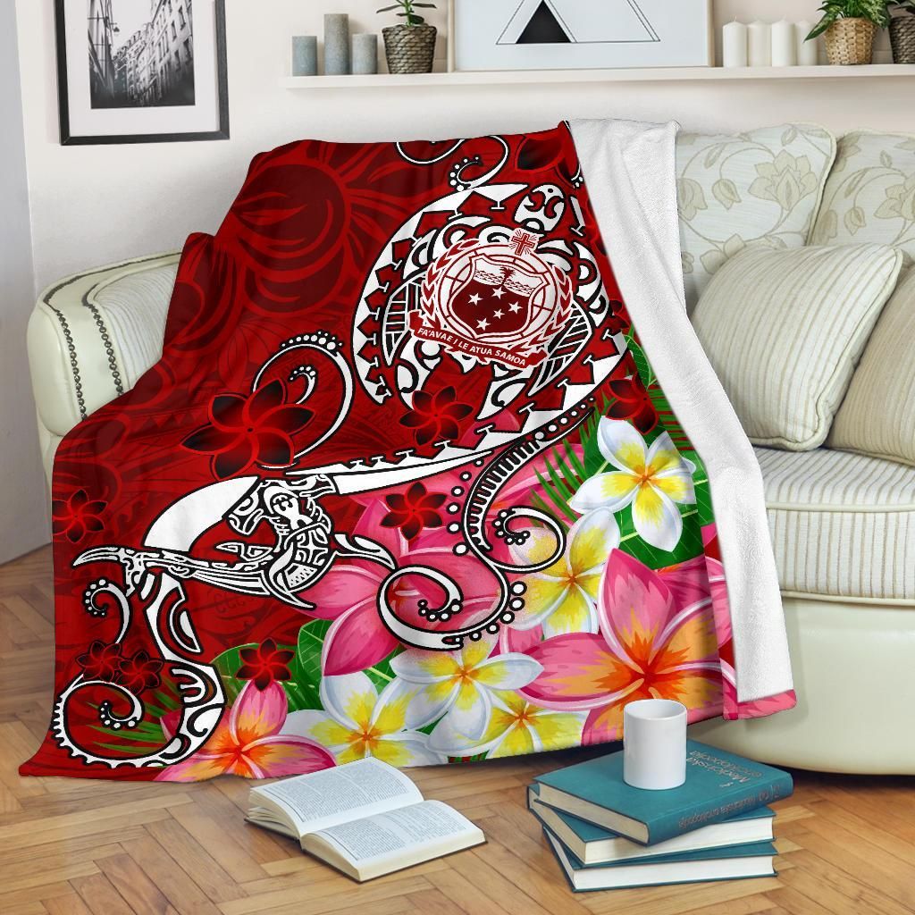 Samoa Premium Blanket - Turtle Plumeria (Red)