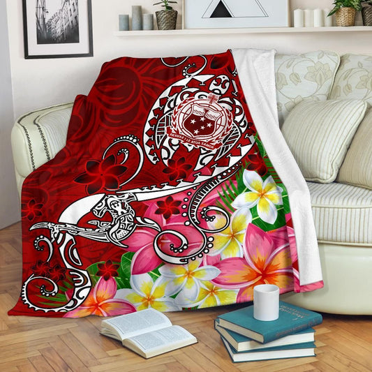 Samoa Premium Blanket - Turtle Plumeria (Red)