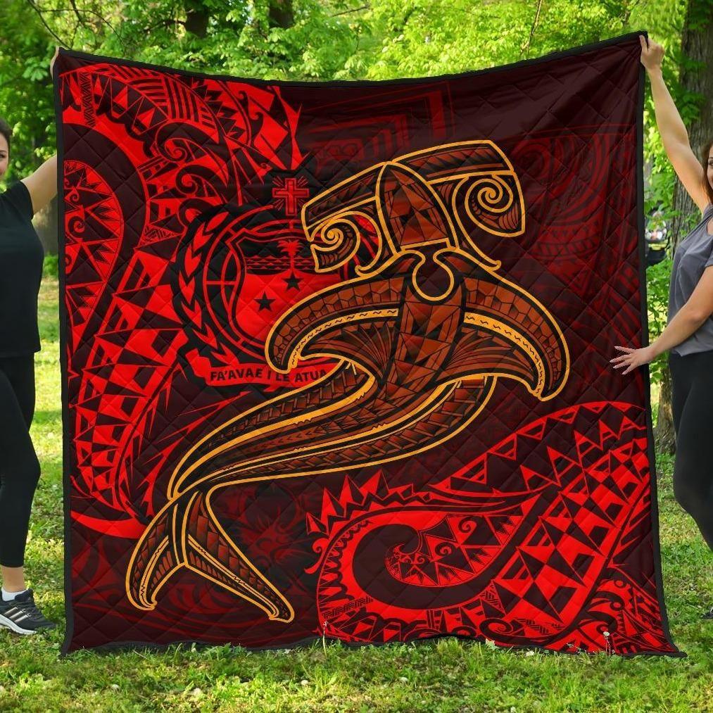 Samoa Premium Quilt - Red Shark Polynesian Tattoo