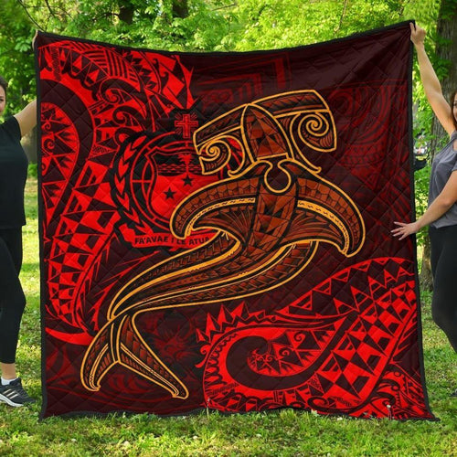 Samoa Premium Quilt - Red Shark Polynesian Tattoo