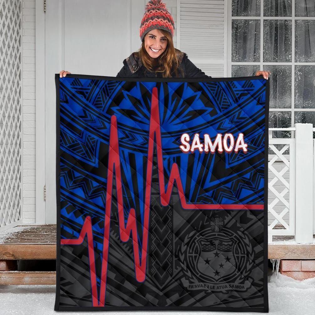 Samoa Premium Quilt - Samoa Seal With Polynesian Patterns In Heartbeat Style(Blue)