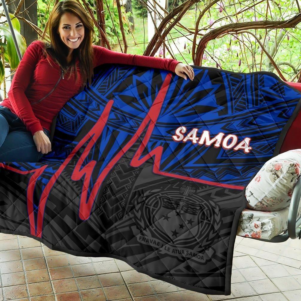 Samoa Premium Quilt - Samoa Seal With Polynesian Patterns In Heartbeat Style(Blue)