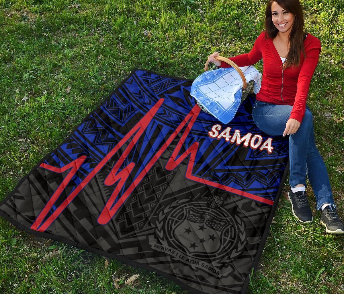 Samoa Premium Quilt - Samoa Seal With Polynesian Patterns In Heartbeat Style(Blue)
