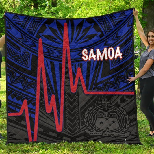 Samoa Premium Quilt - Samoa Seal With Polynesian Patterns In Heartbeat Style(Blue)