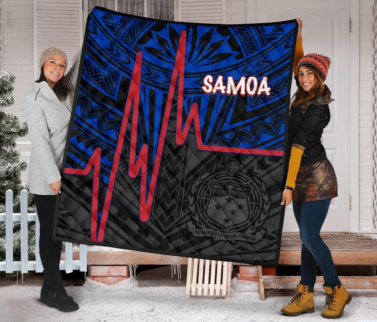 Samoa Premium Quilt - Samoa Seal With Polynesian Patterns In Heartbeat Style(Blue)