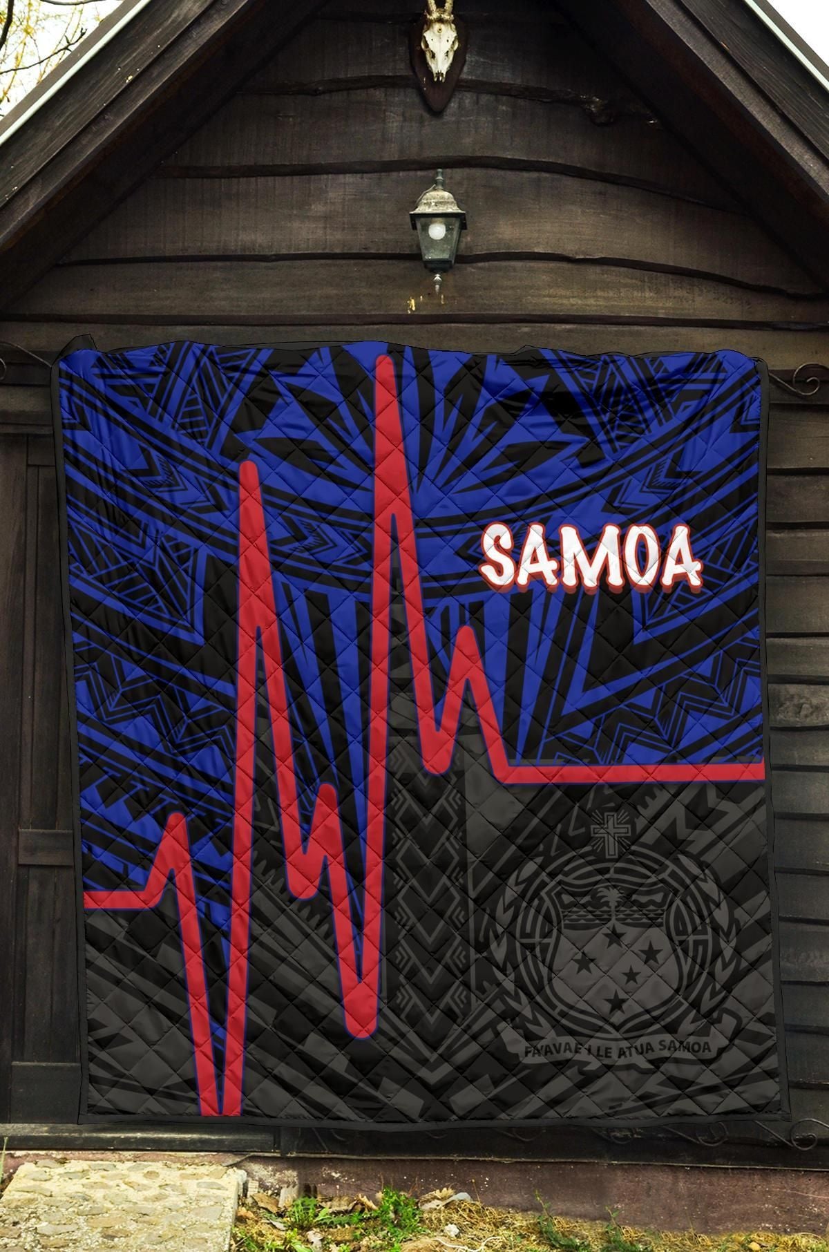 Samoa Premium Quilt - Samoa Seal With Polynesian Patterns In Heartbeat Style(Blue)