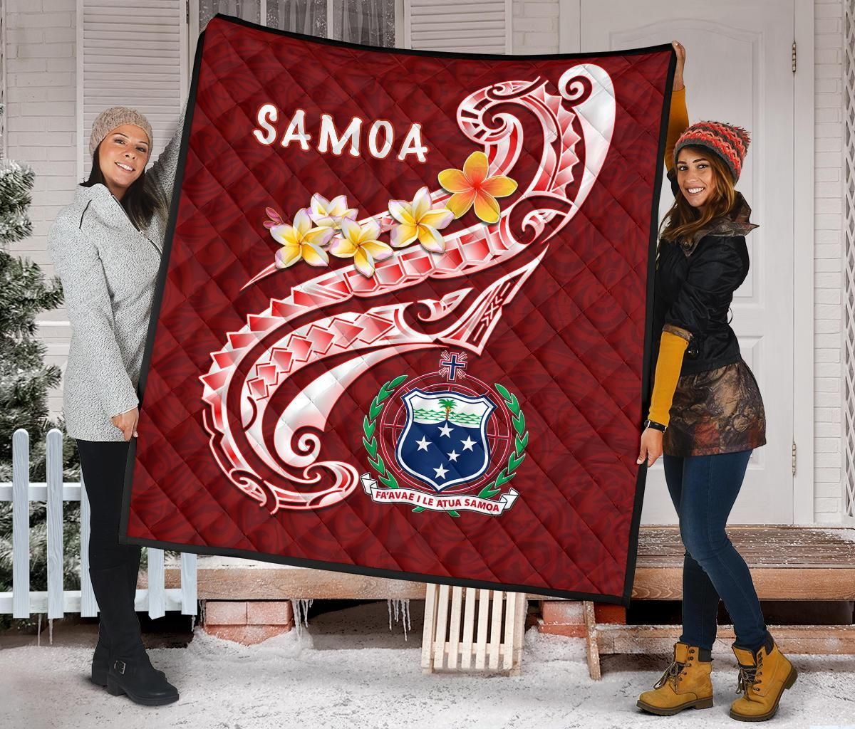 Samoa Premium Quilt - Samoa Seal Polynesian Patterns Plumeria