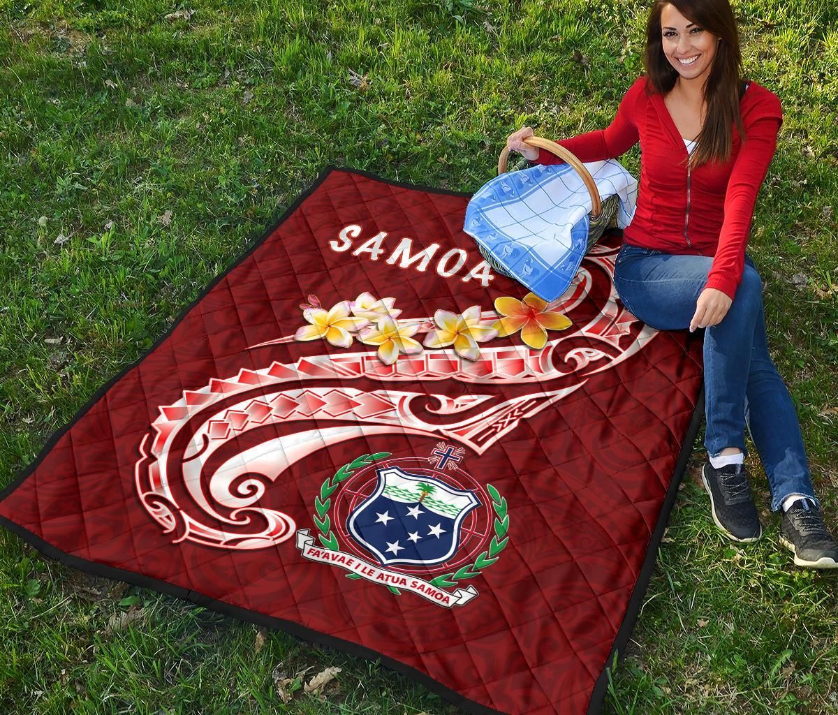 Samoa Premium Quilt - Samoa Seal Polynesian Patterns Plumeria